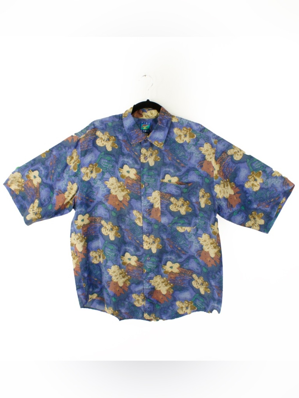 Vintage 90s Silk Fine Line Absract Floral Print Short Sleeve Button Down Shirt